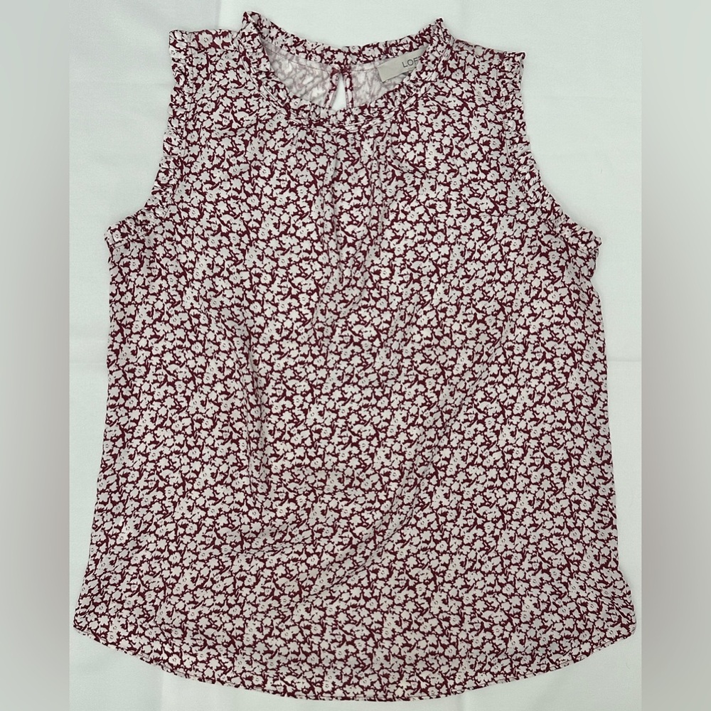 LOFT Burgundy and White Floral Blouse